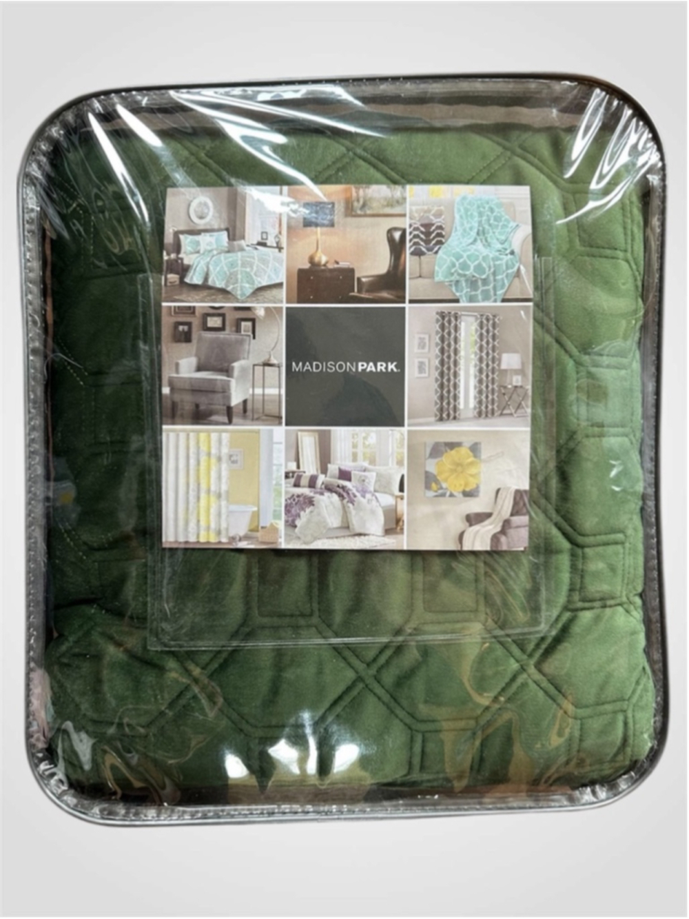 Madison Park Velvet Geometric Coverlet Set in Green King/ Cal king